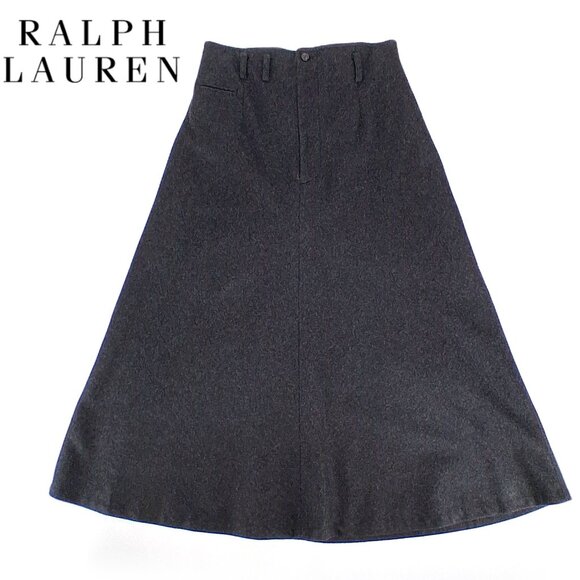 Vintage Ralph Lauren Wool Cashmere Blend Gray High Waist Flannel Midi Skirt SZ 6 - Picture 4 of 11